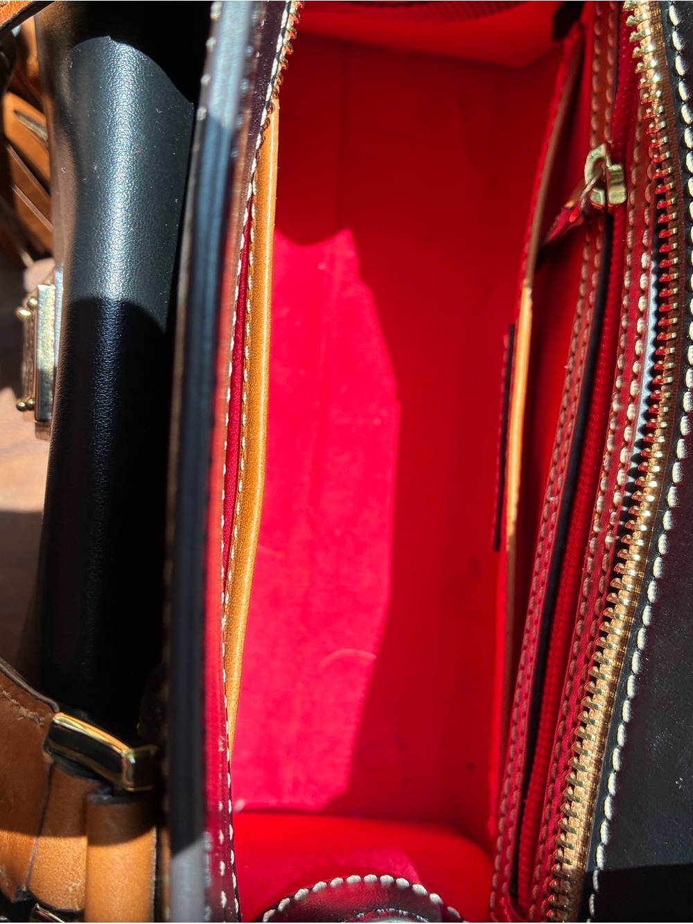 Dooney & Bourke Black and Brown Leather Satchel with Tassels - Picture 3 of 4